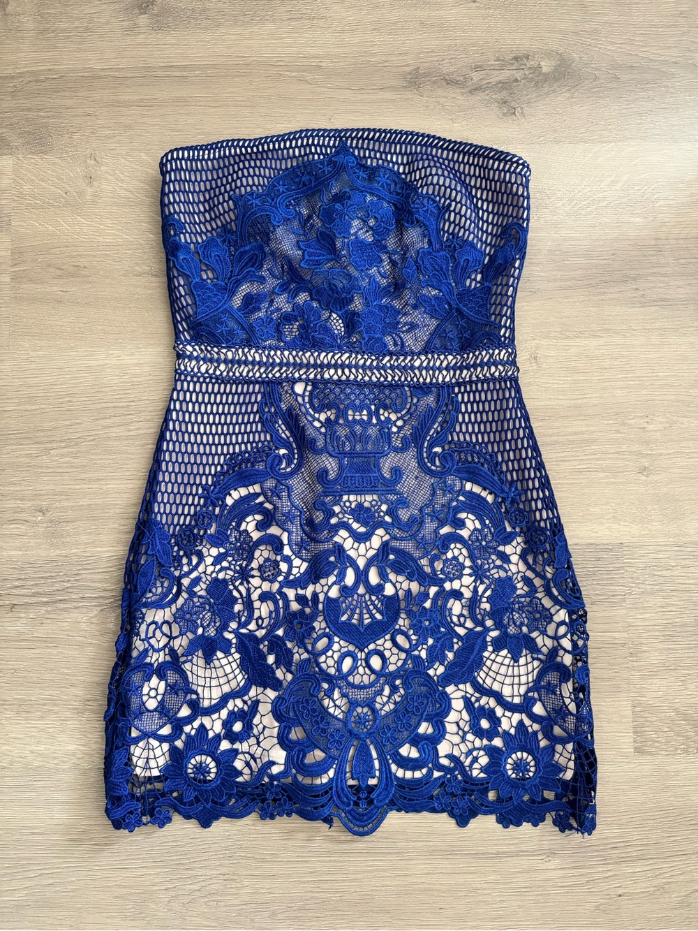 Strapless Cobalt Lace Mini Dress